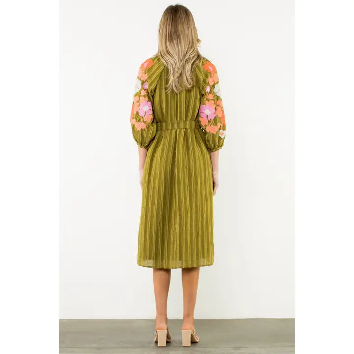 Olive Embroidered Dress