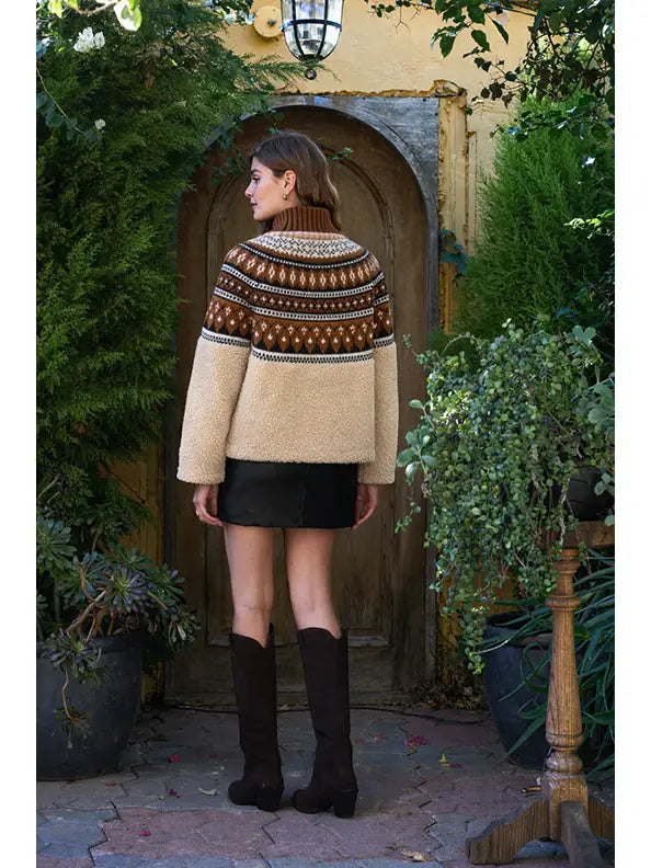 fair isle sherpa knit jacket