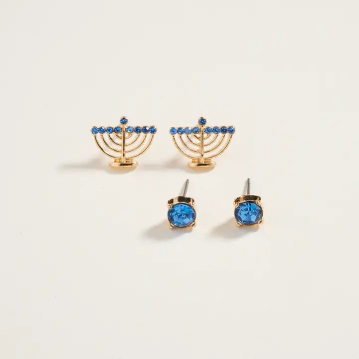 Menorah & Rhinestone Set Earrings