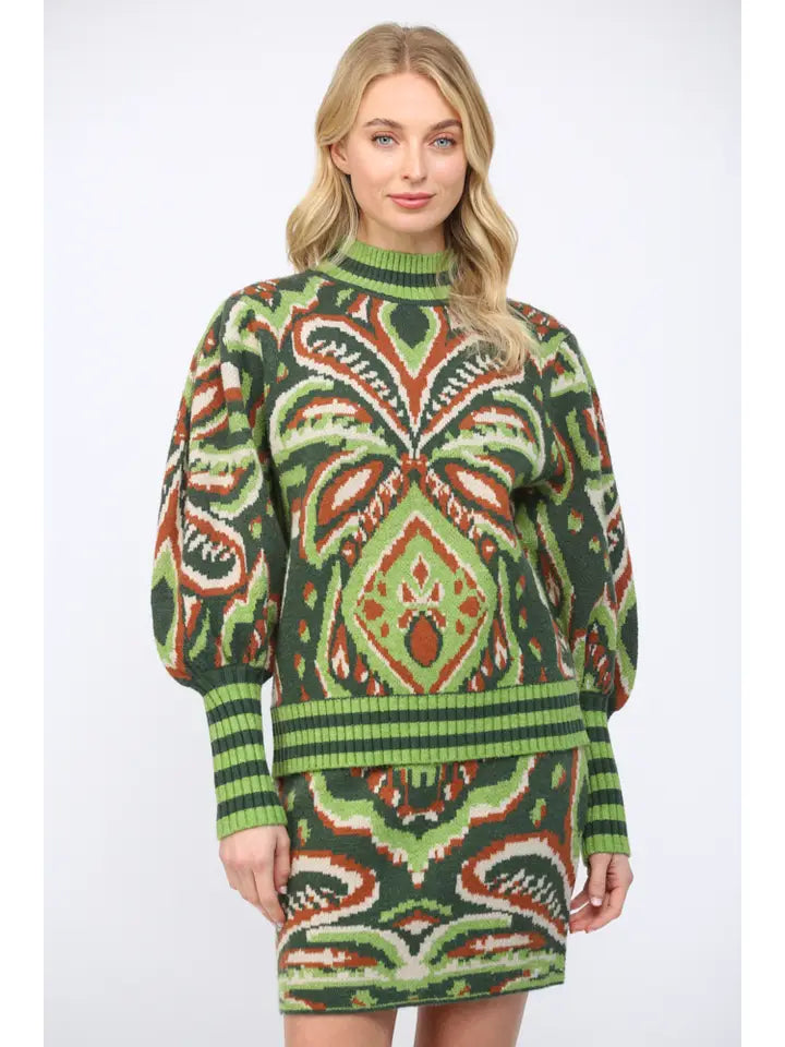 Green Print Sweater