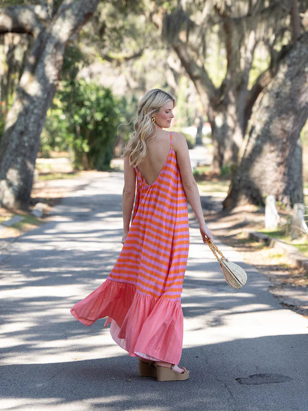 Susannah Maxi - Coral Pink Stripe