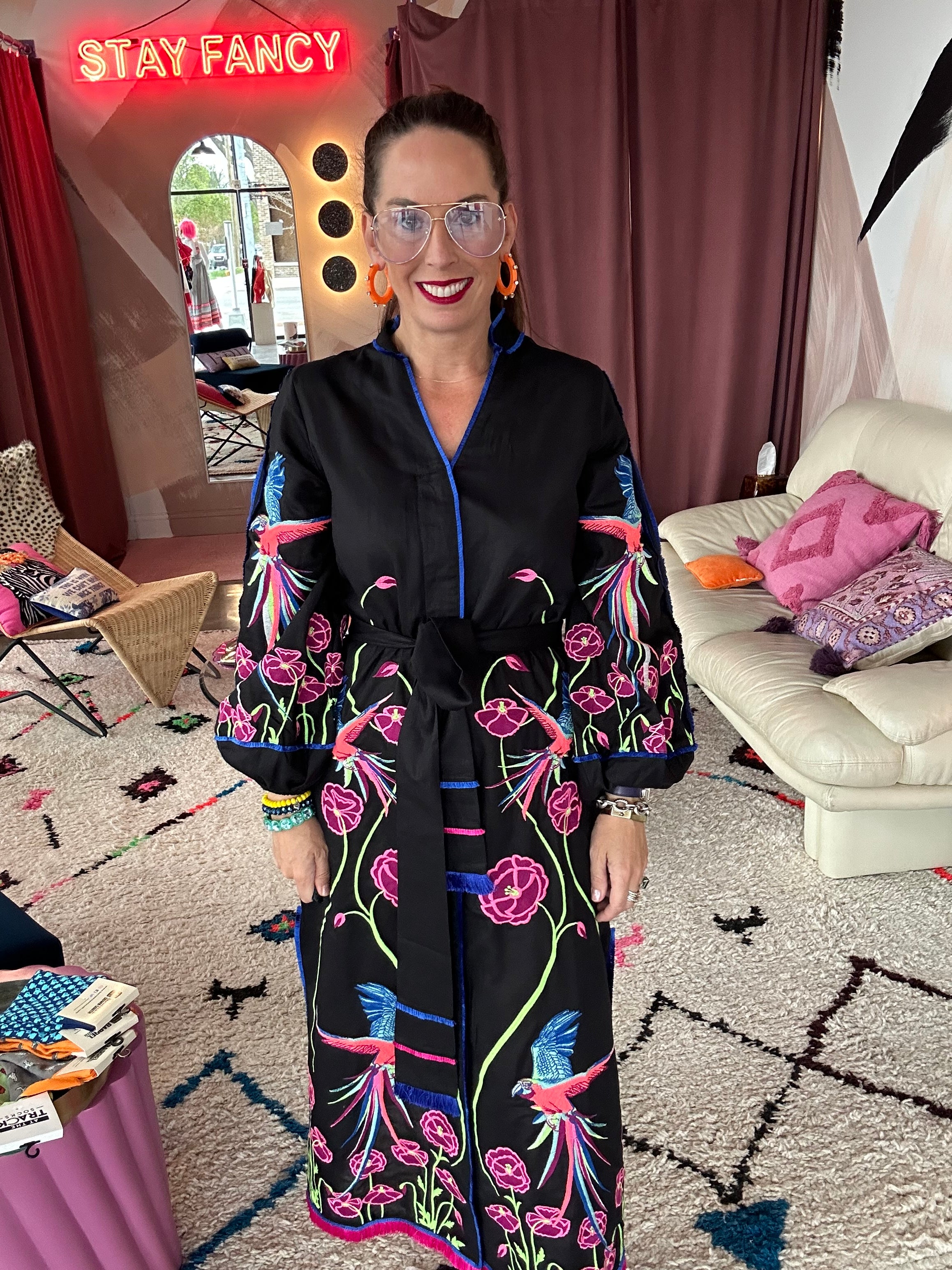 Parrot Caftan in Black