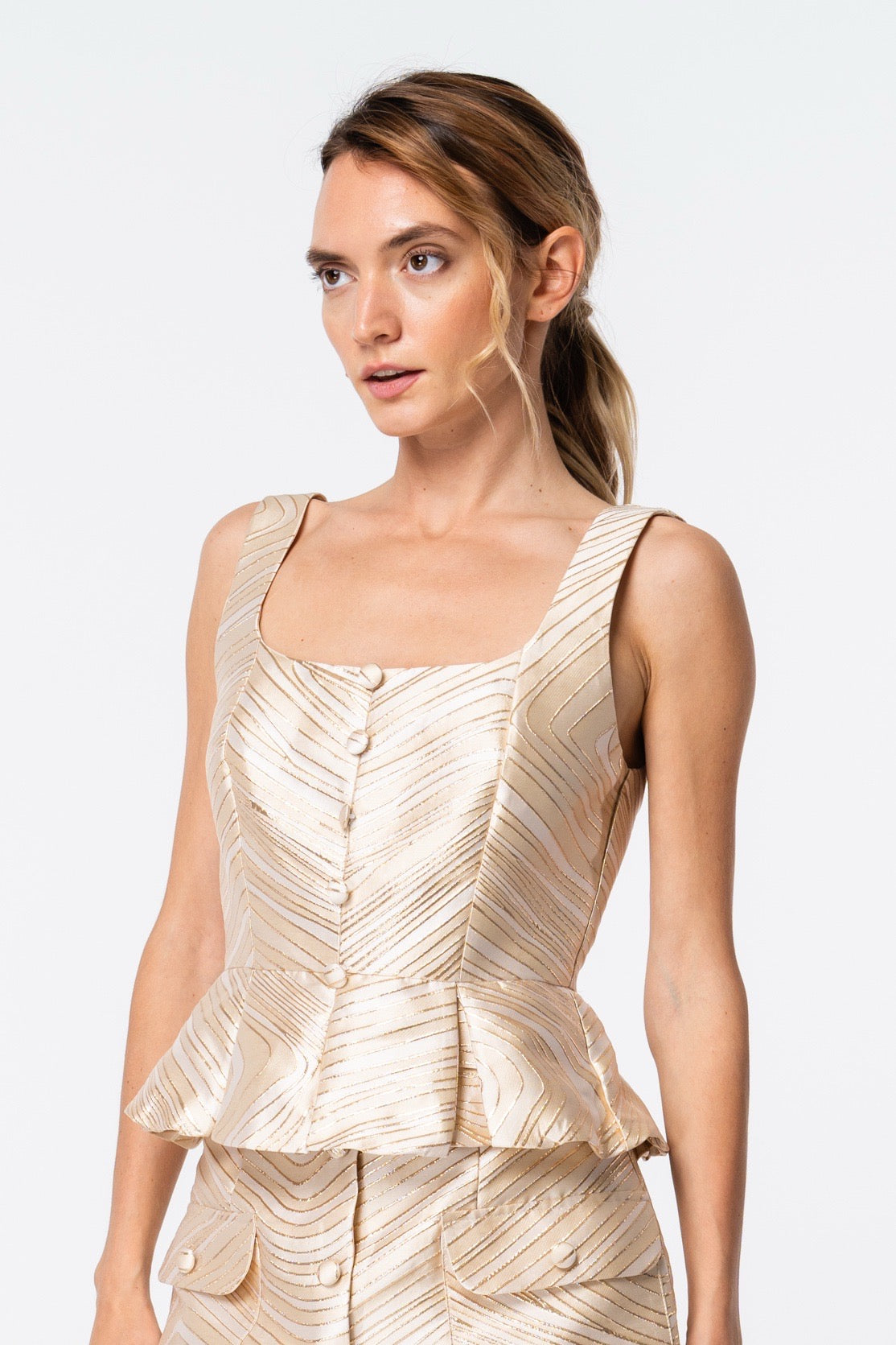 Goldie Jacquard Peplum Top