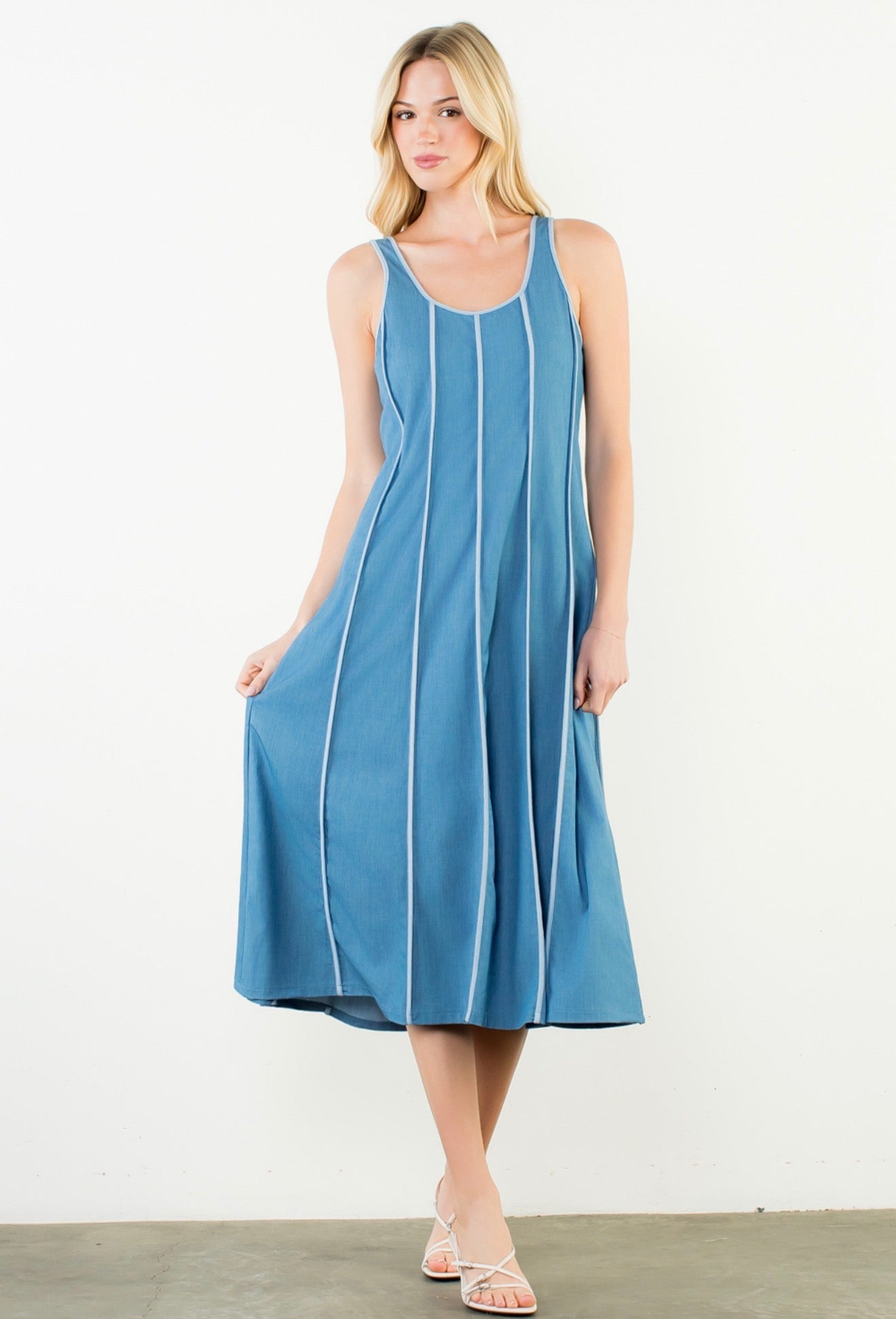 Sleeveless Striped Denim Dress