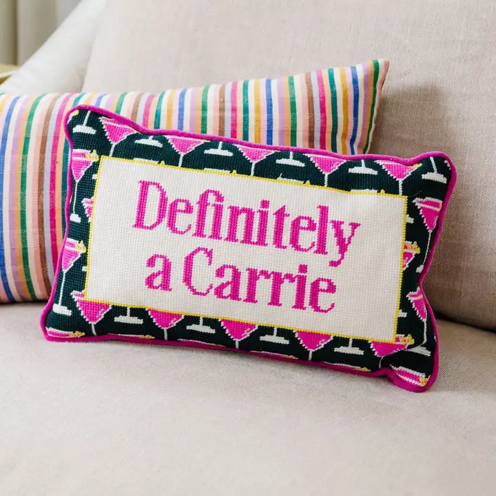 Definitely A Carrie Needlepoint Pillow