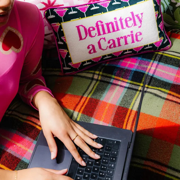 Definitely A Carrie Needlepoint Pillow