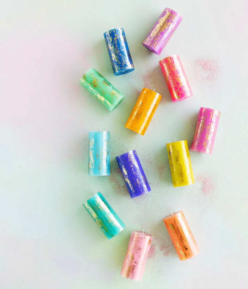 Gold Leaf Rainbow Pillar Candles