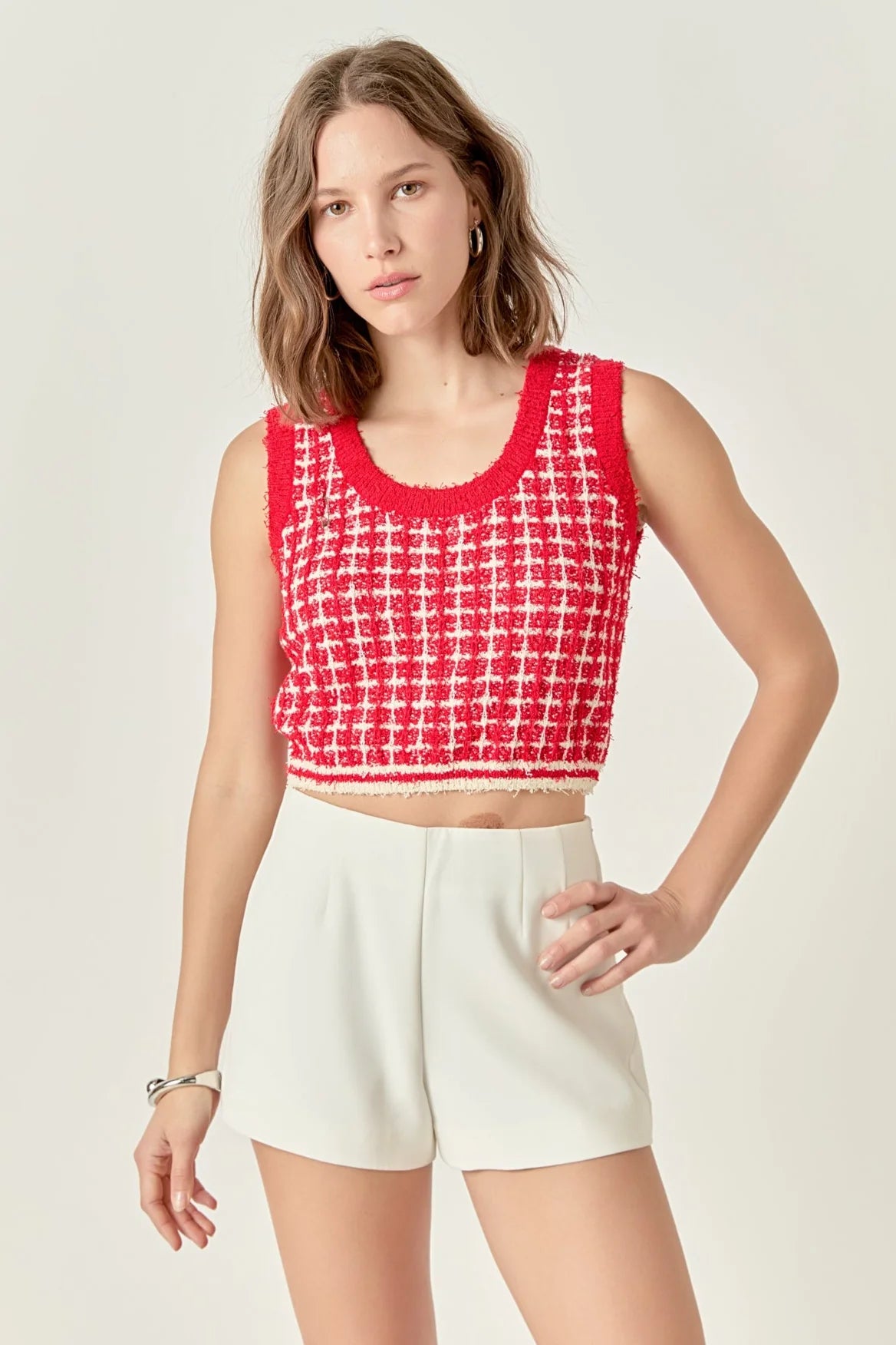 Check Knit Crop Top