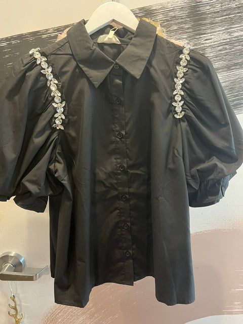 Black Rhinestone Top