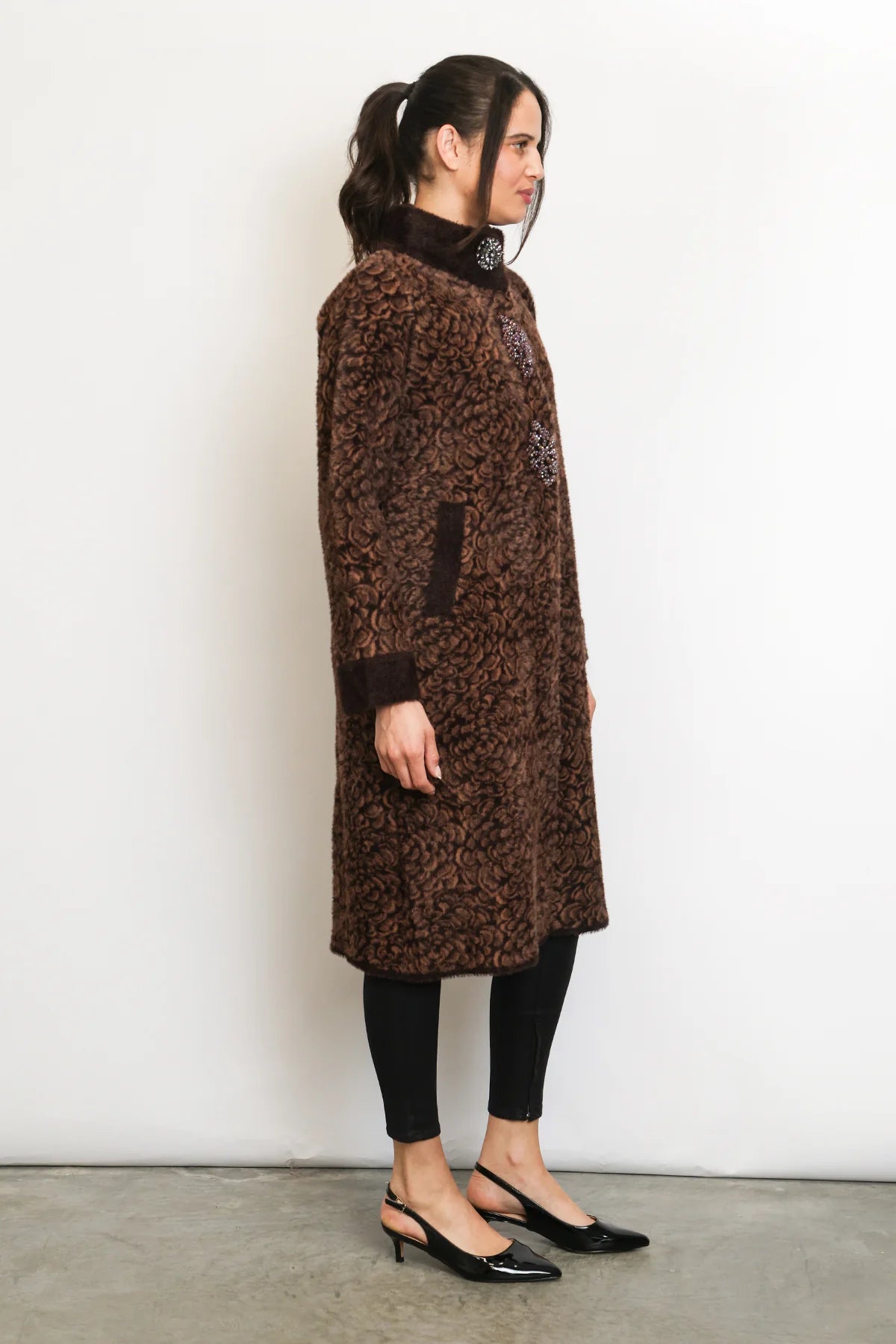 Floral Jacquard Fur Coat