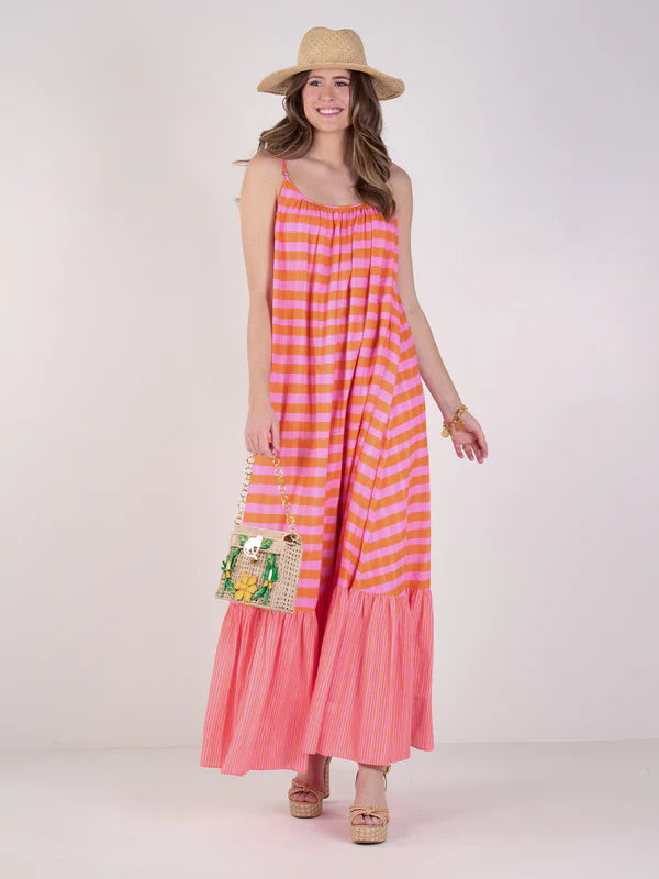 Susannah Maxi - Coral Pink Stripe