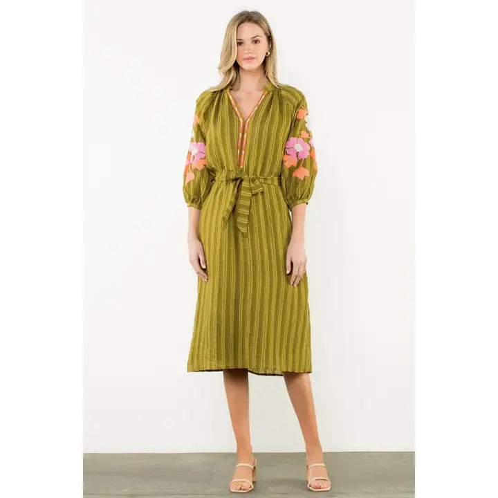 Olive Embroidered Dress