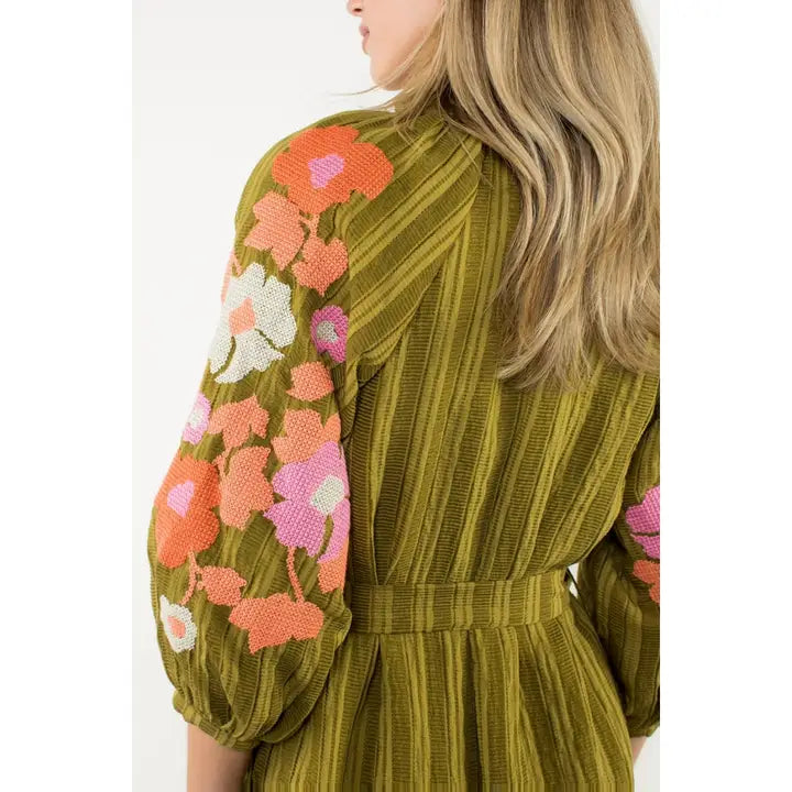 Olive Embroidered Dress