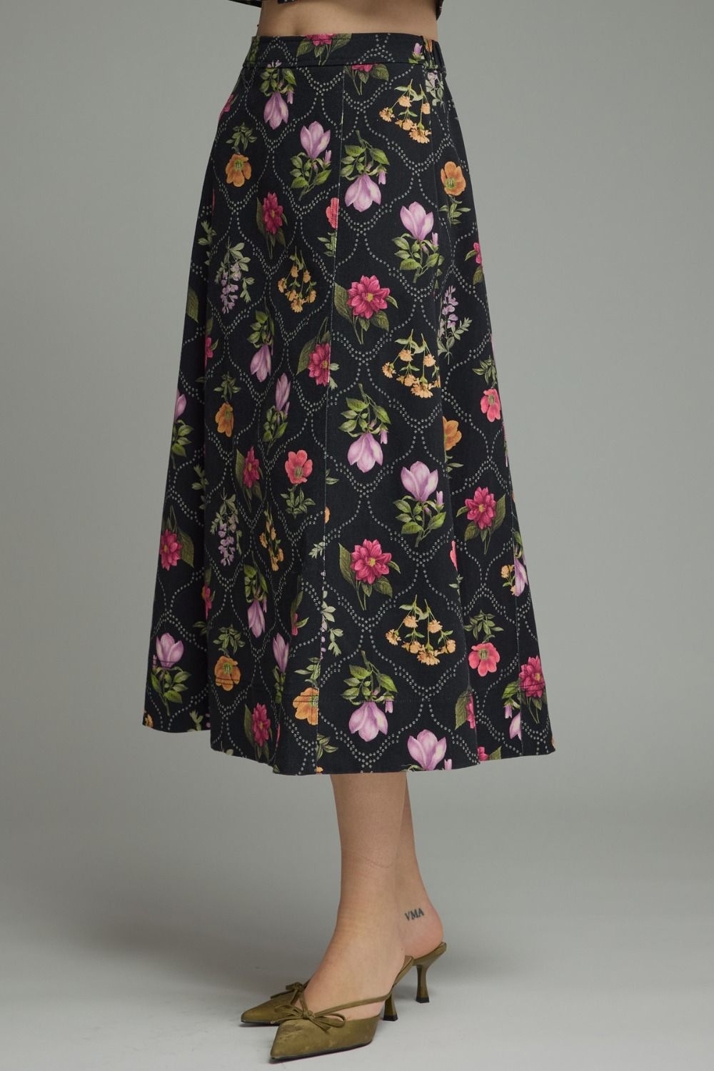 Black Floral Midi Skirt