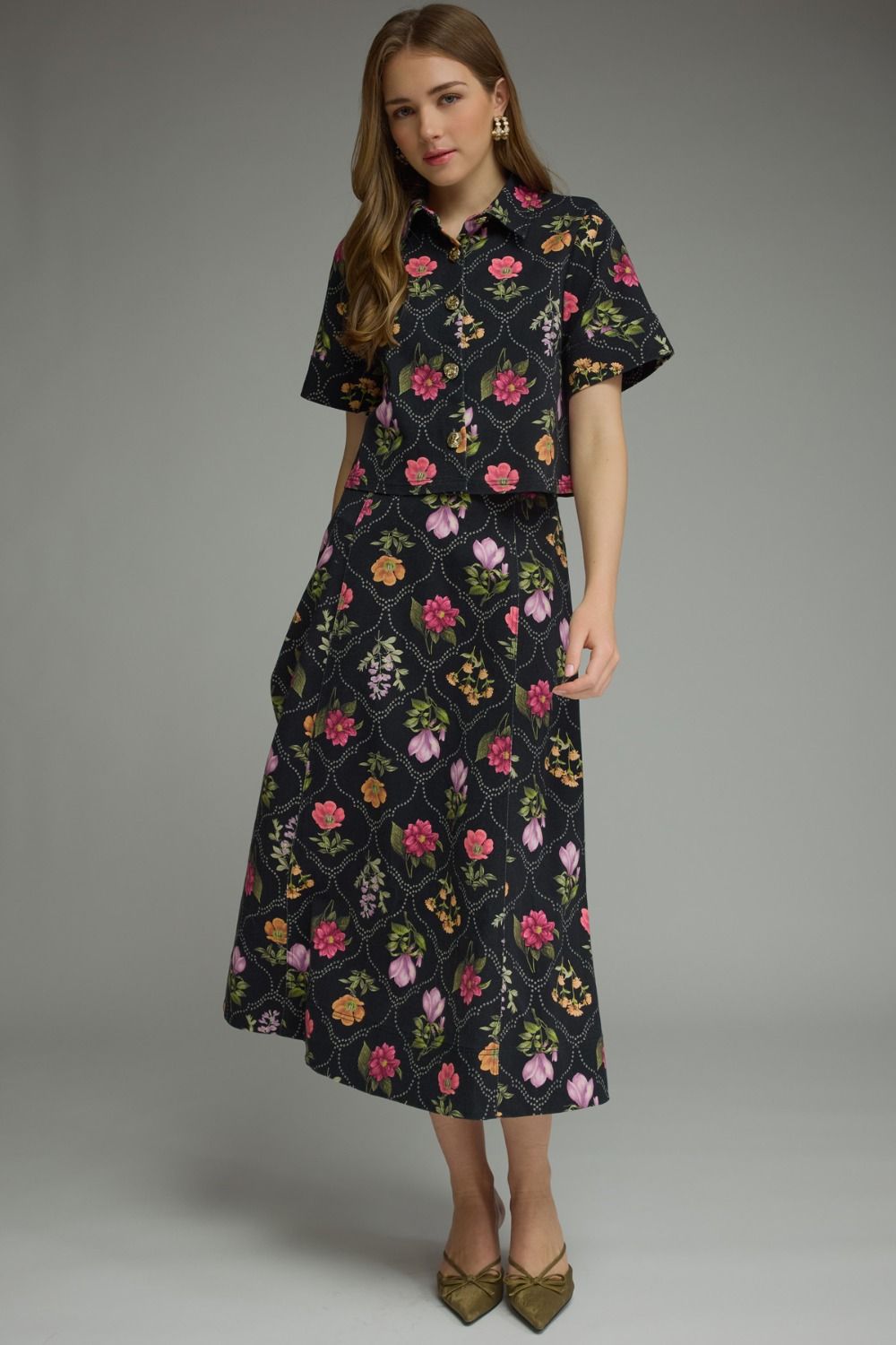 Black Floral Midi Skirt