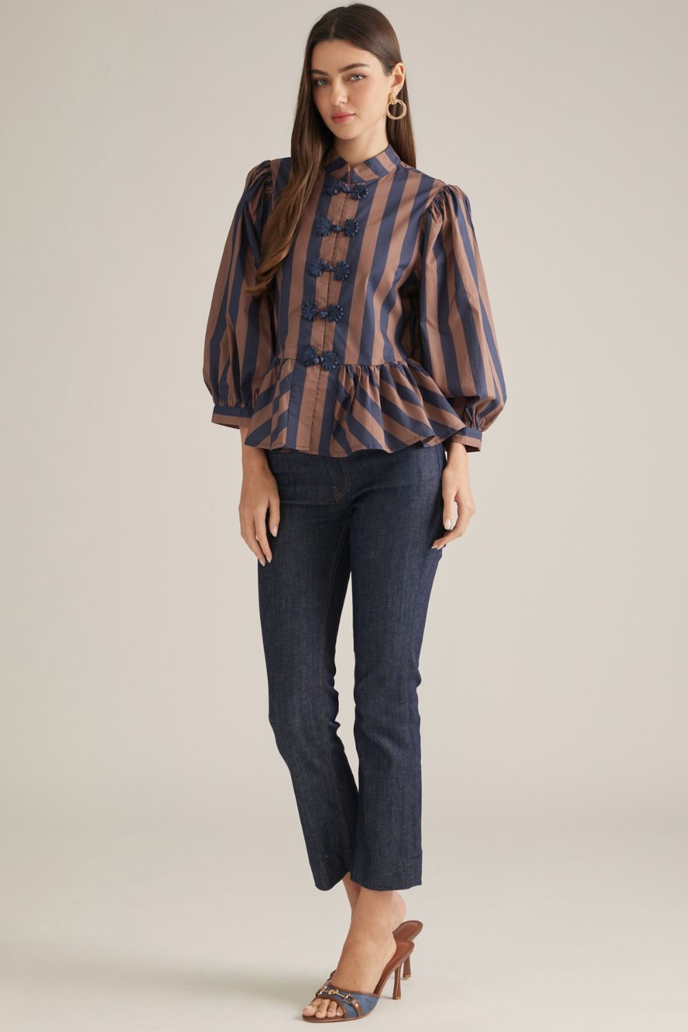 Brown & Navy Striped Top