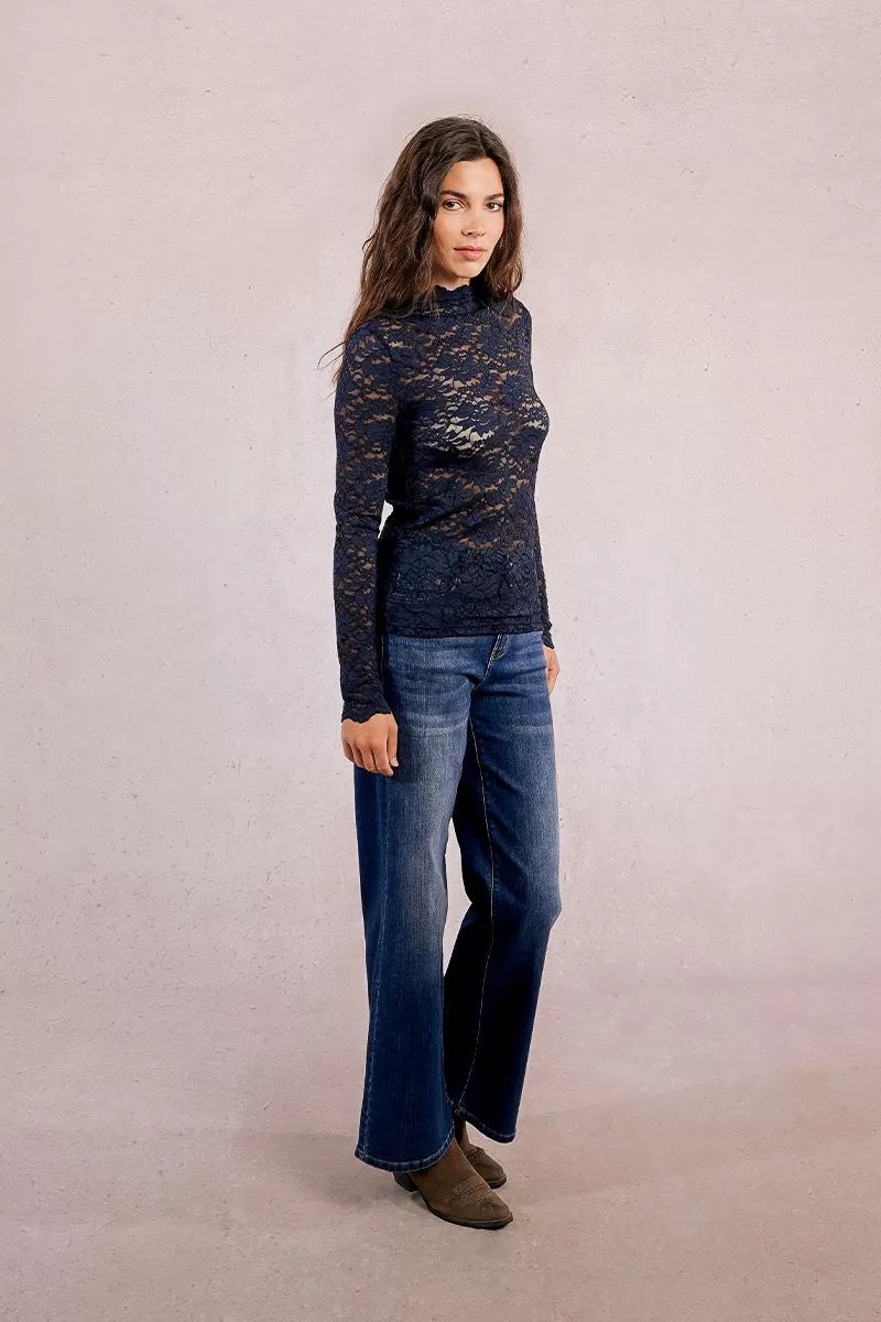 Navy Lace Turtleneck