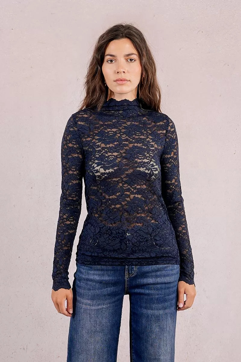 Navy Lace Turtleneck