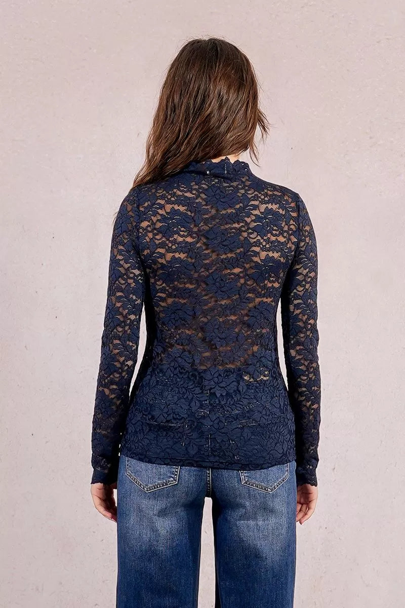 Navy Lace Turtleneck