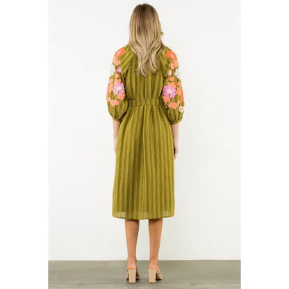 Olive Embroidered Dress