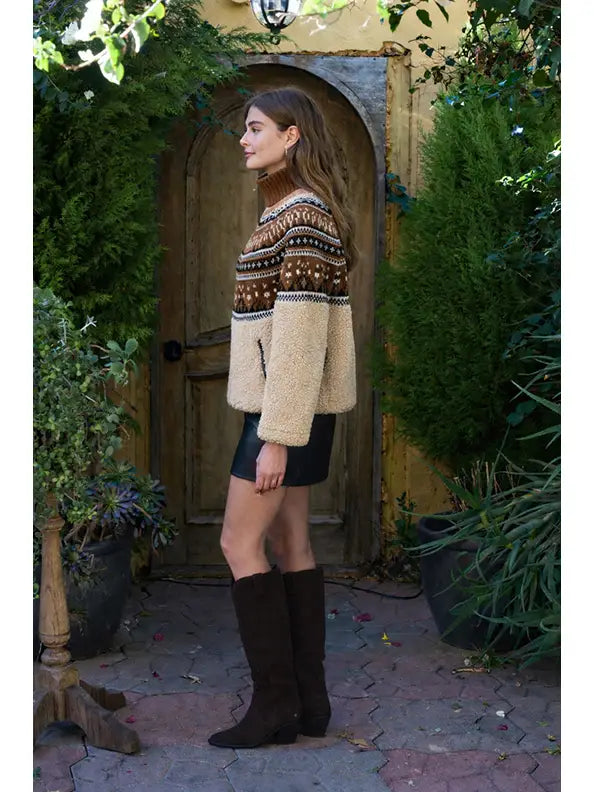 fair isle sherpa knit jacket
