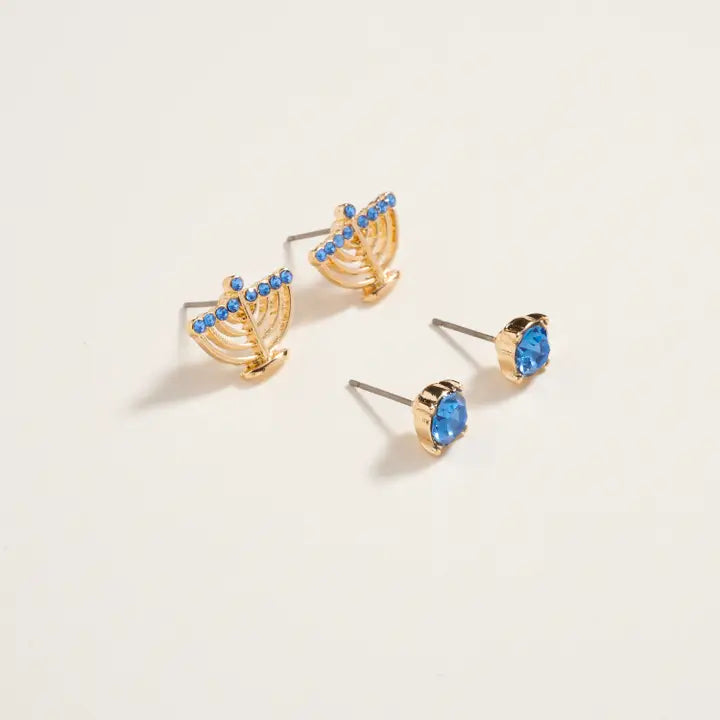 Menorah &amp; Rhinestone Set Earrings