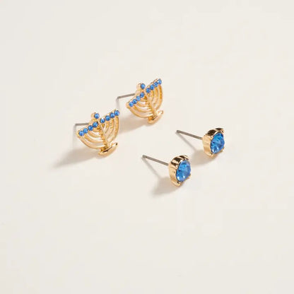 Menorah &amp; Rhinestone Set Earrings