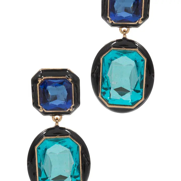 Square Shaped Multi Colored Glass Post Earrings GRN