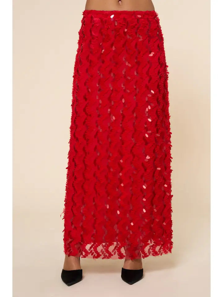 Red Sequin Maxi Skirt