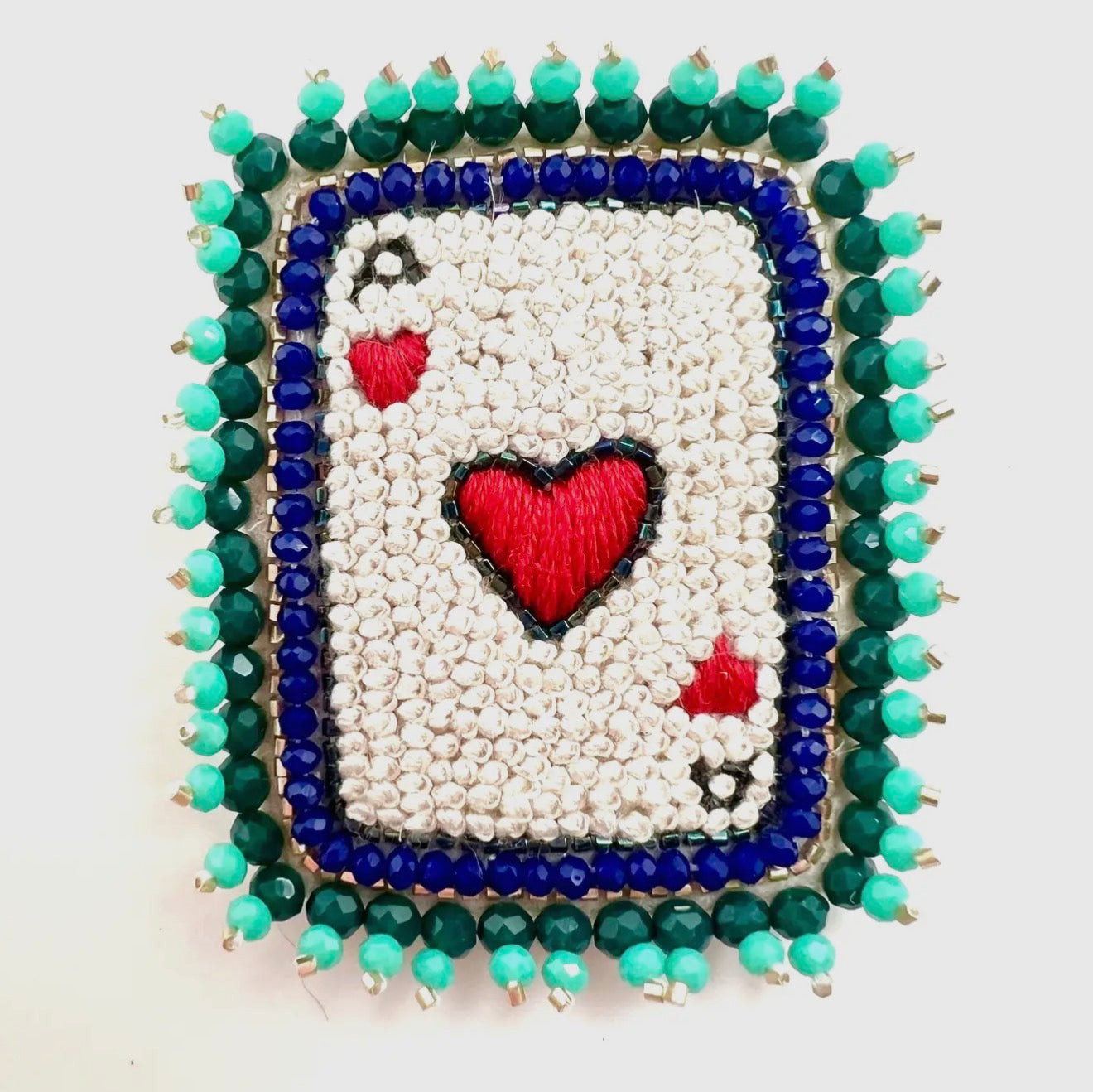 Ace of Hearts Beaded Brooch