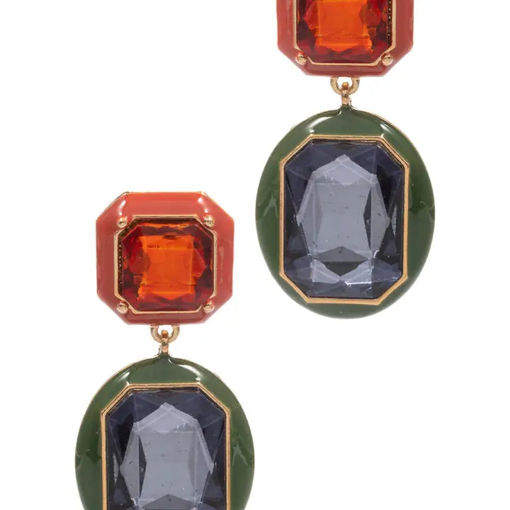 Square Shaped Multi Colored Glass Post Earrings JET