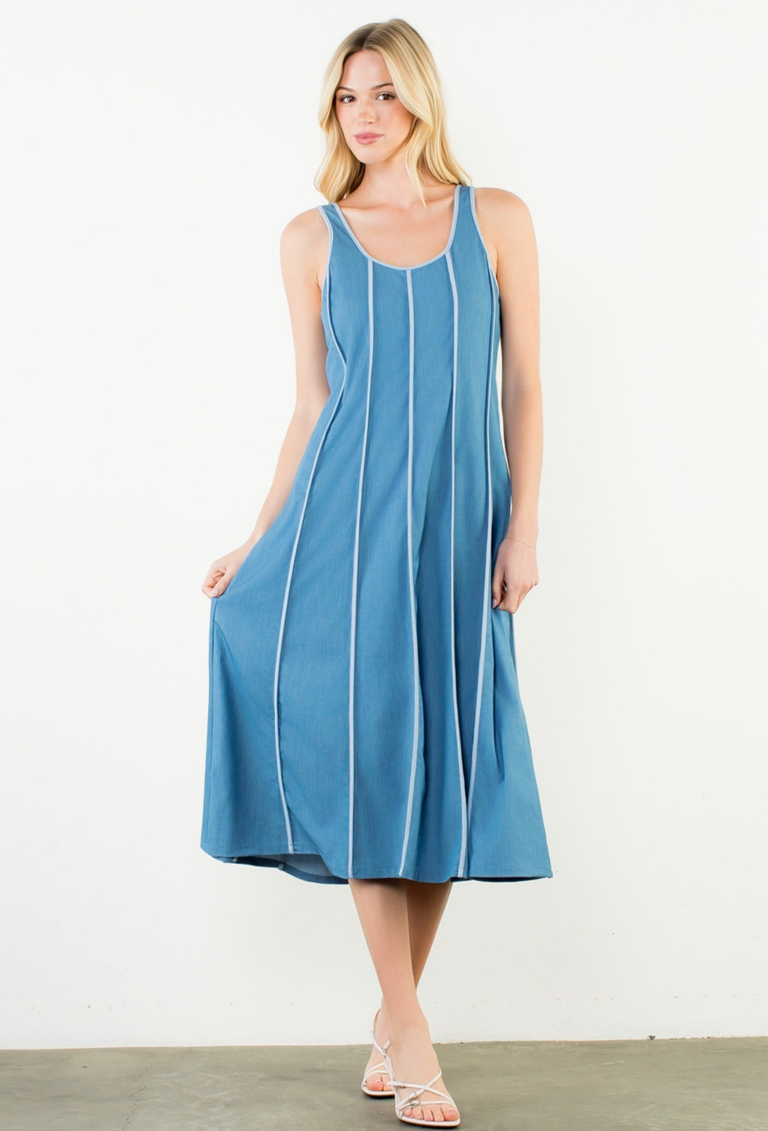 Sleeveless Striped Denim Dress