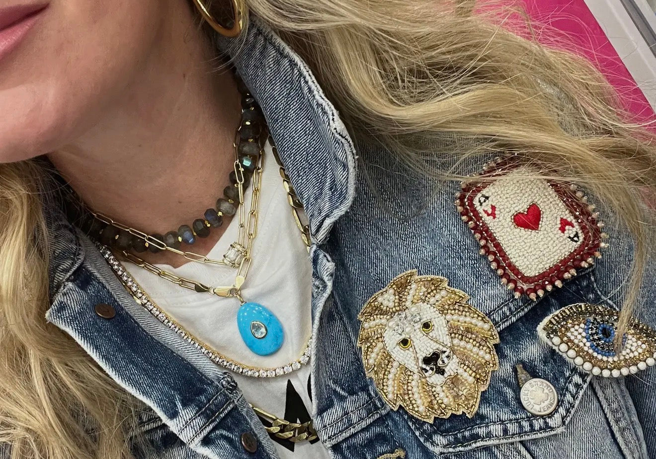Ace of Hearts Beaded Brooch