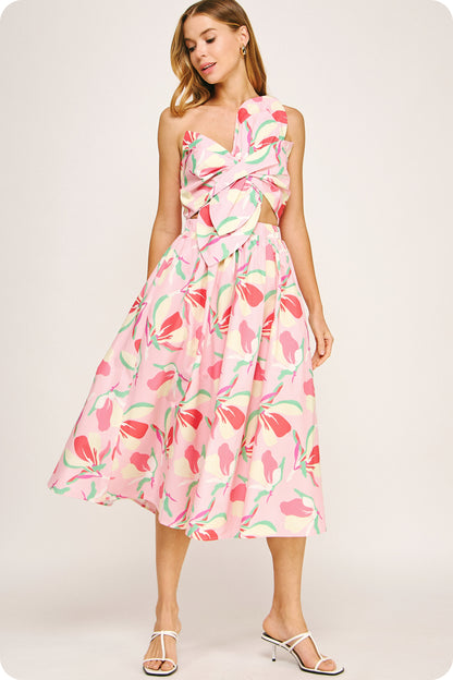 One Shoulder Pink Midi
