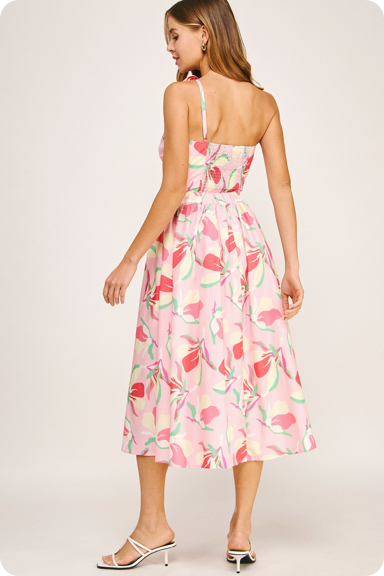 One Shoulder Pink Midi