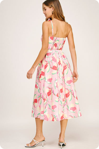 One Shoulder Pink Midi