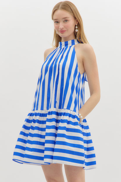 Royal Striped Halter Dress