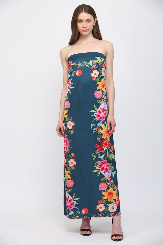Botanical Strapless Dress