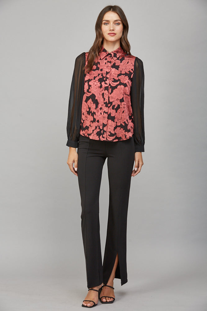 Chiffon &amp; Jacquard Blouse