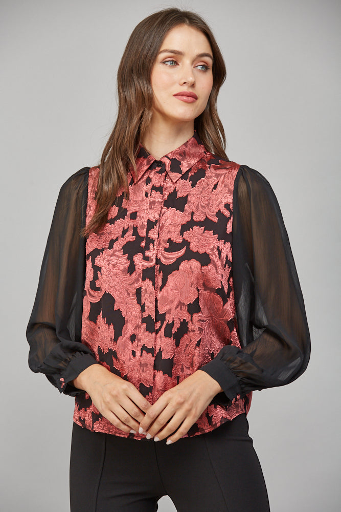 Chiffon &amp; Jacquard Blouse