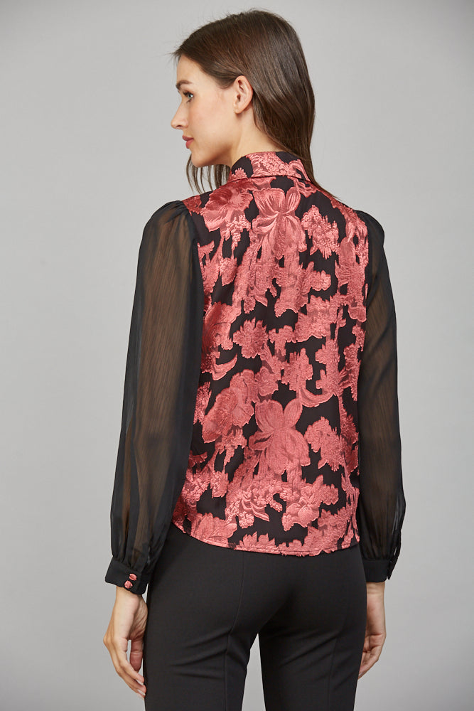 Chiffon &amp; Jacquard Blouse