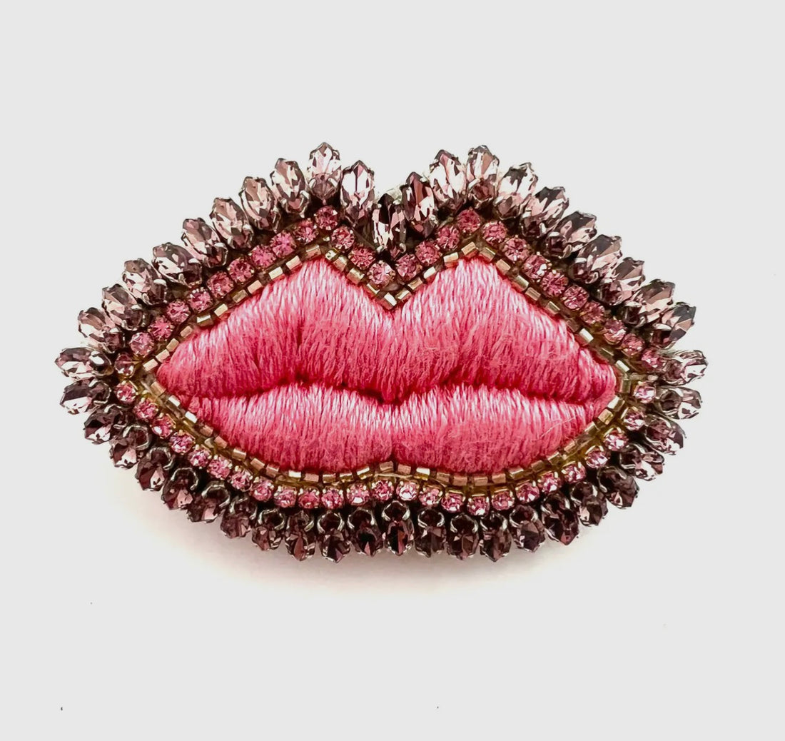 Pink Lips Beaded Brooch