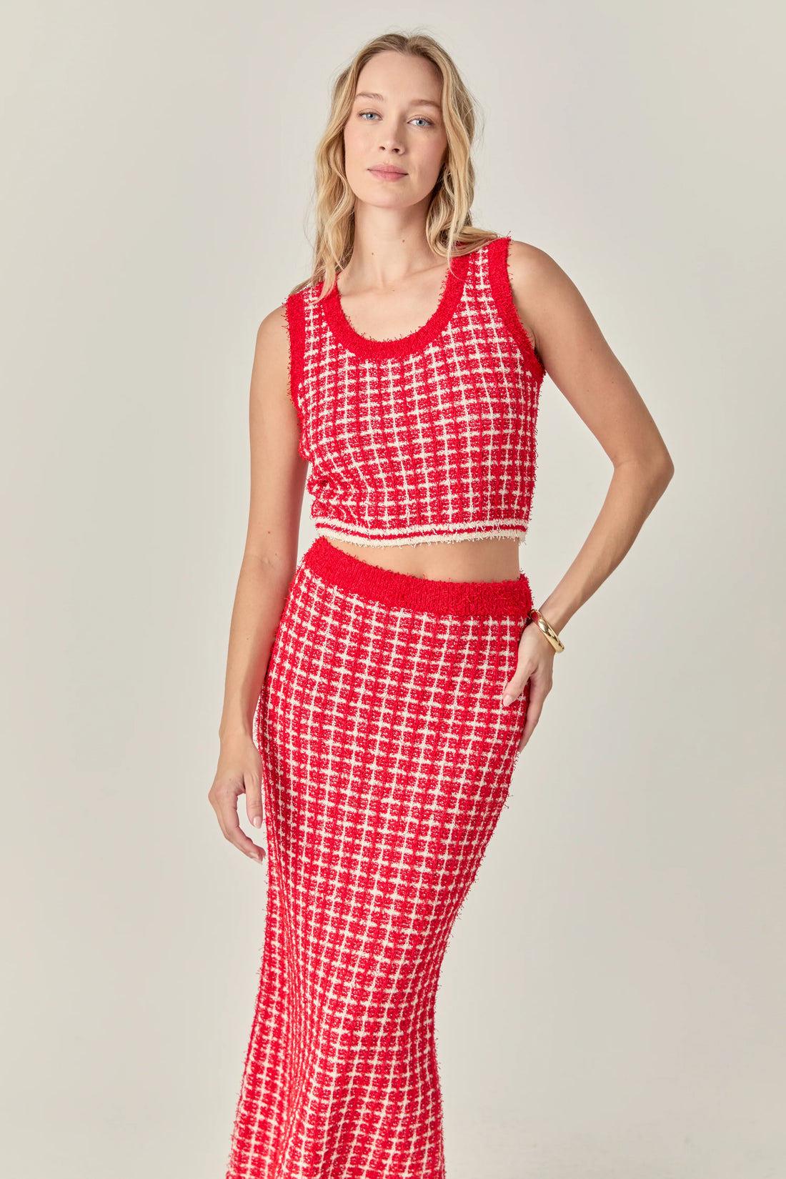 Check Knit Maxi Skirt