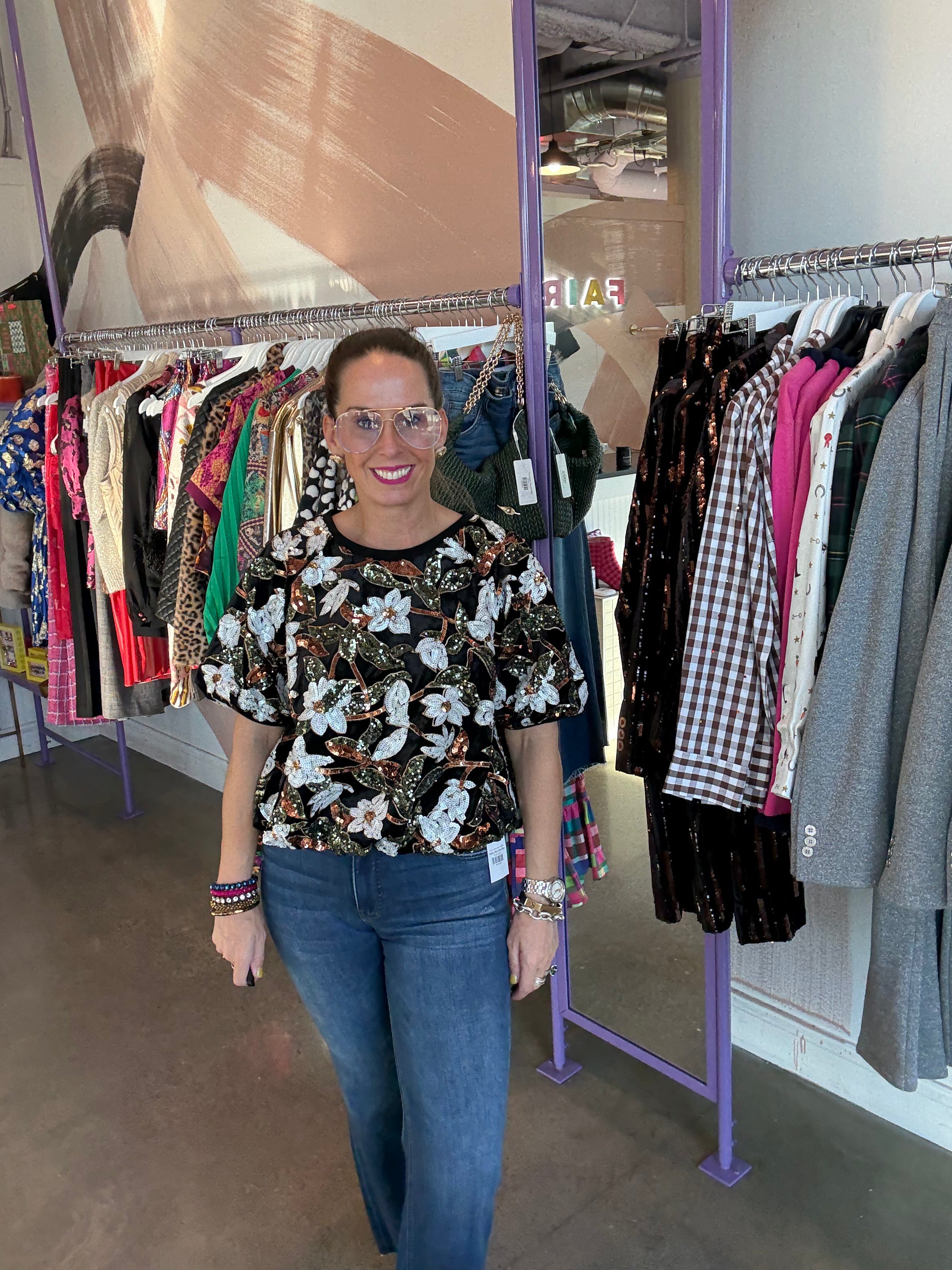 Velvet &amp; Sequin Bubble Top