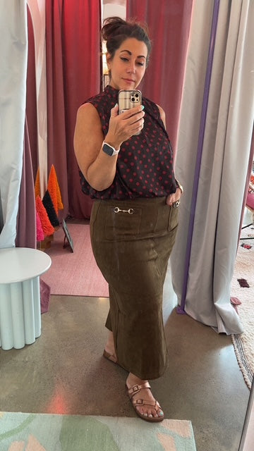 Faux Suede Midi Skirt