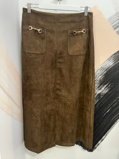 Faux Suede Midi Skirt