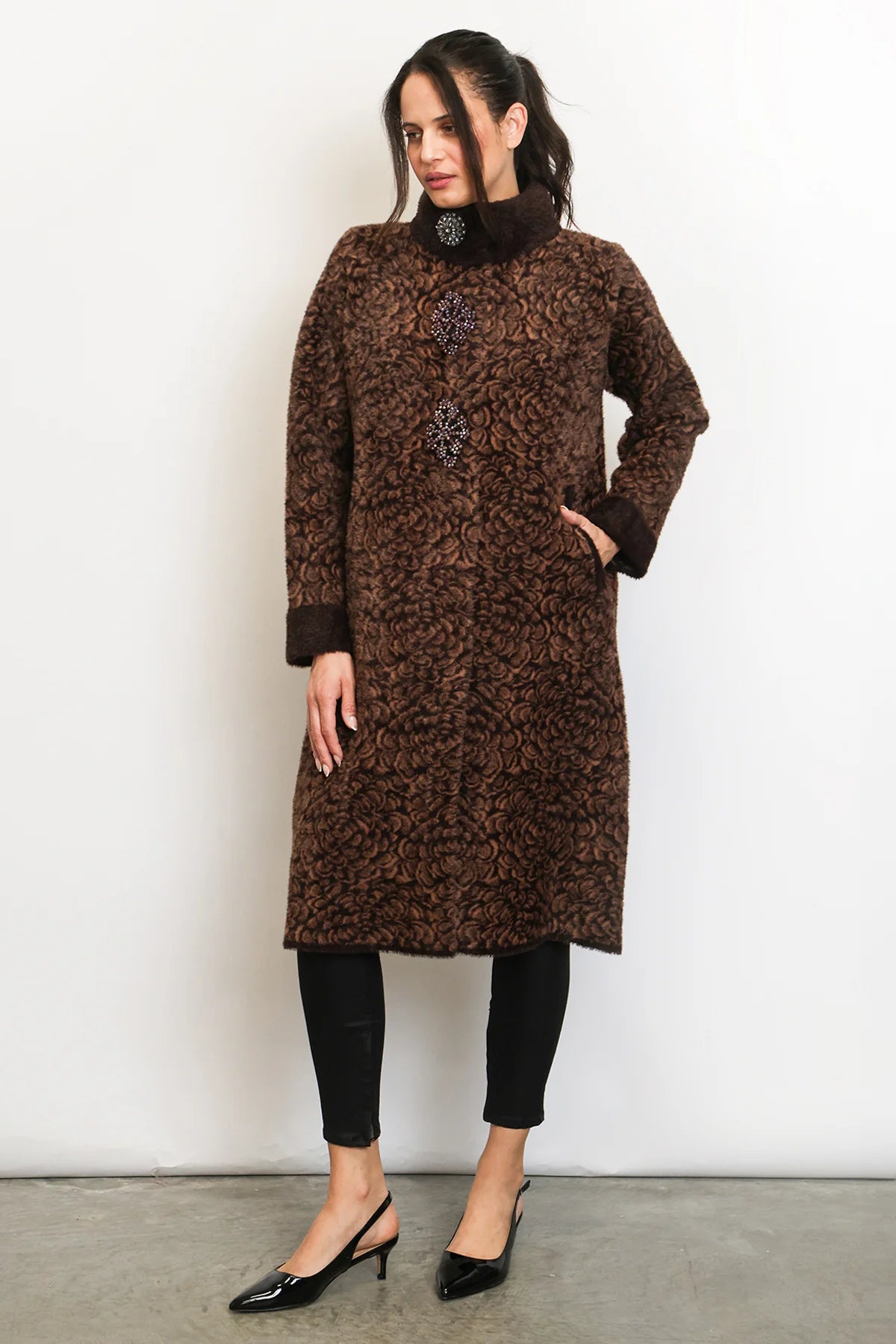 Floral Jacquard Fur Coat