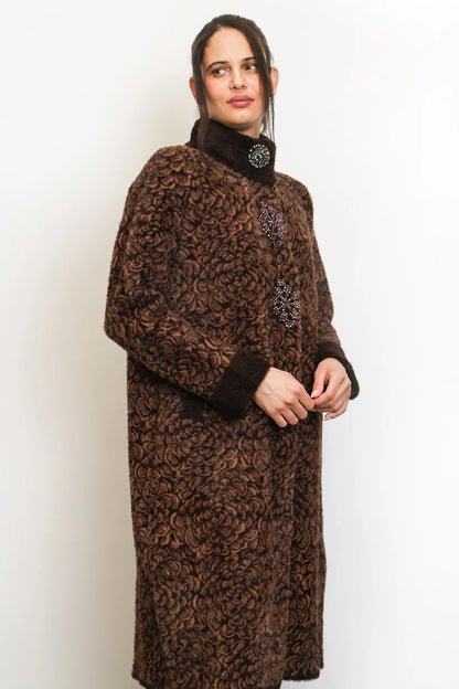 Floral Jacquard Fur Coat