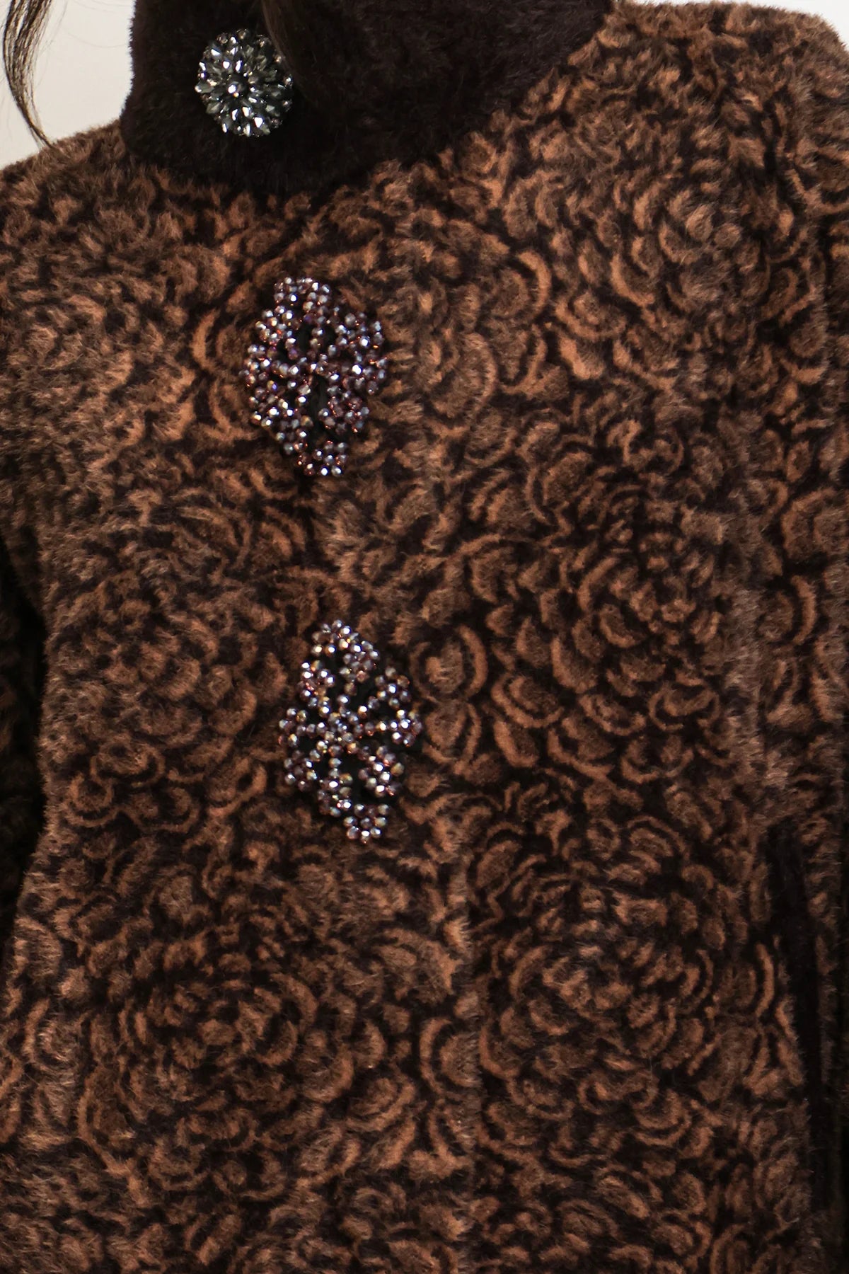 Floral Jacquard Fur Coat