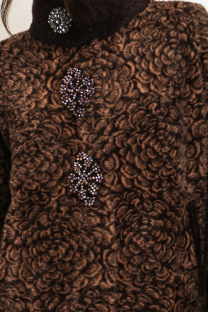 Floral Jacquard Fur Coat